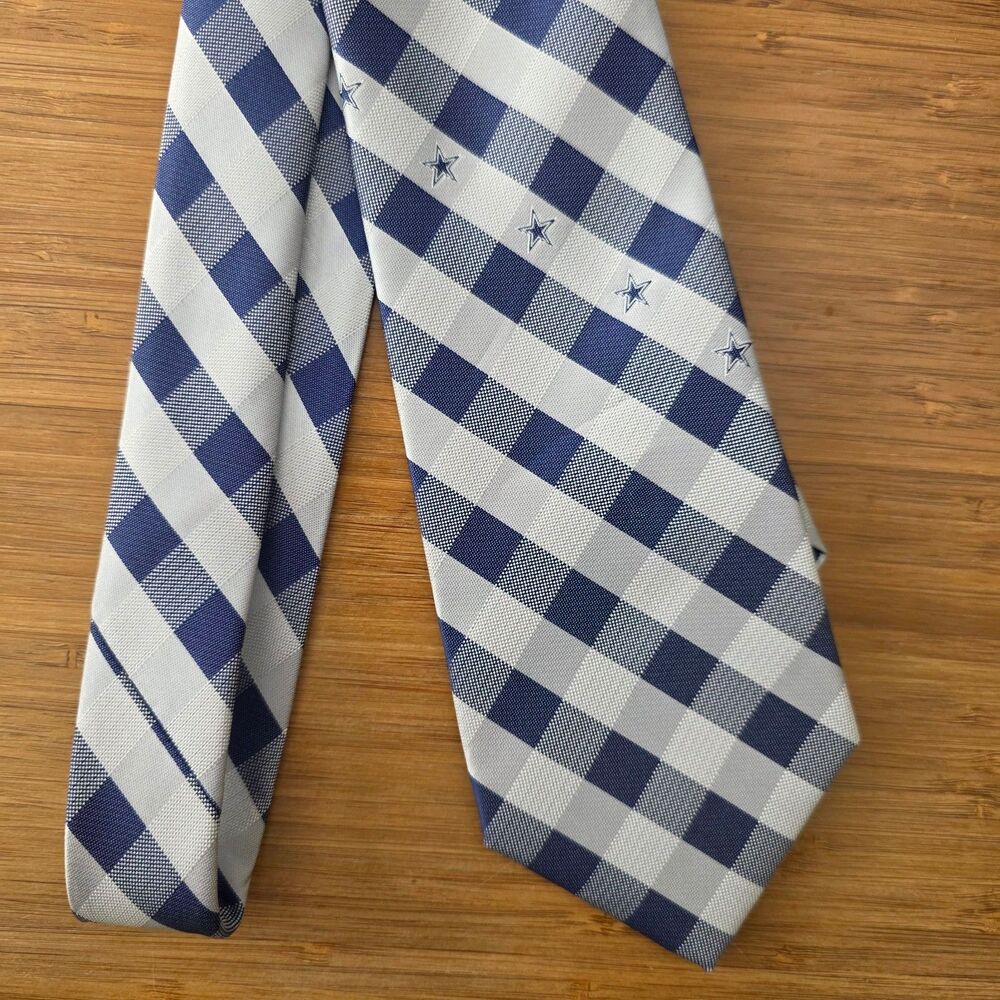 Dallas Cowboys Tie Official NFL Merch Men's Suit Tie, Silver & Blue Check Stars